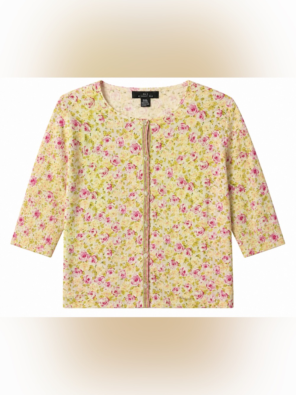 Vintage Silx by August Silk Floral Silk Blend Button Cardigan - L